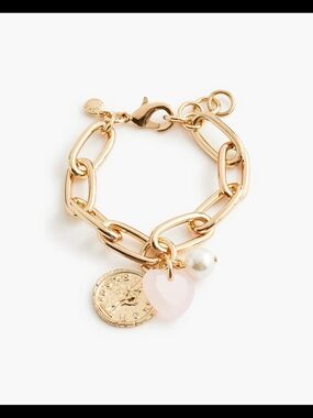 J.Crew Heart, Pearl & Coin Charm Bracelet, Gold/ Pink/ White